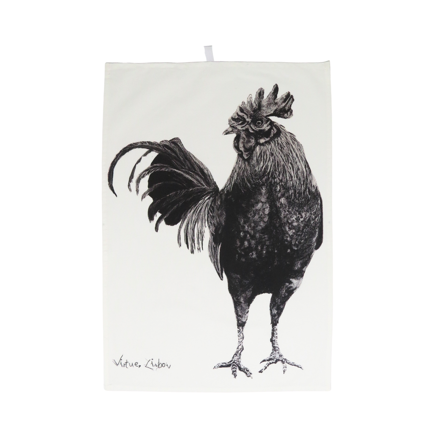 Rooster cotton tea towel with hand-drawn artwork by Virtue